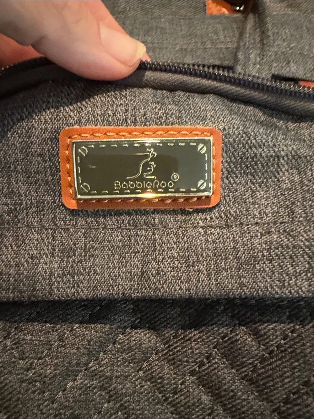 Gray Quilted Baby Backpack with Tan Accents